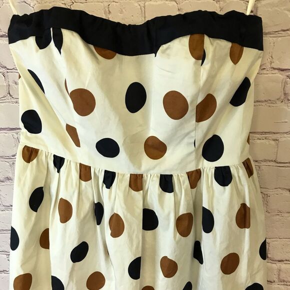 The Limited Cream Tan Navy Classic Polka Dot Strapless Dress Side Pockets Size 6 - Picture 2 of 13